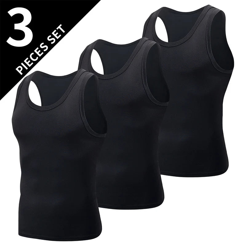 1/3 Piece Men's Four Seasons Black And White Classic Color Basic Vest Plus Size Youth Sports And Leisure Running Joker Bottoming