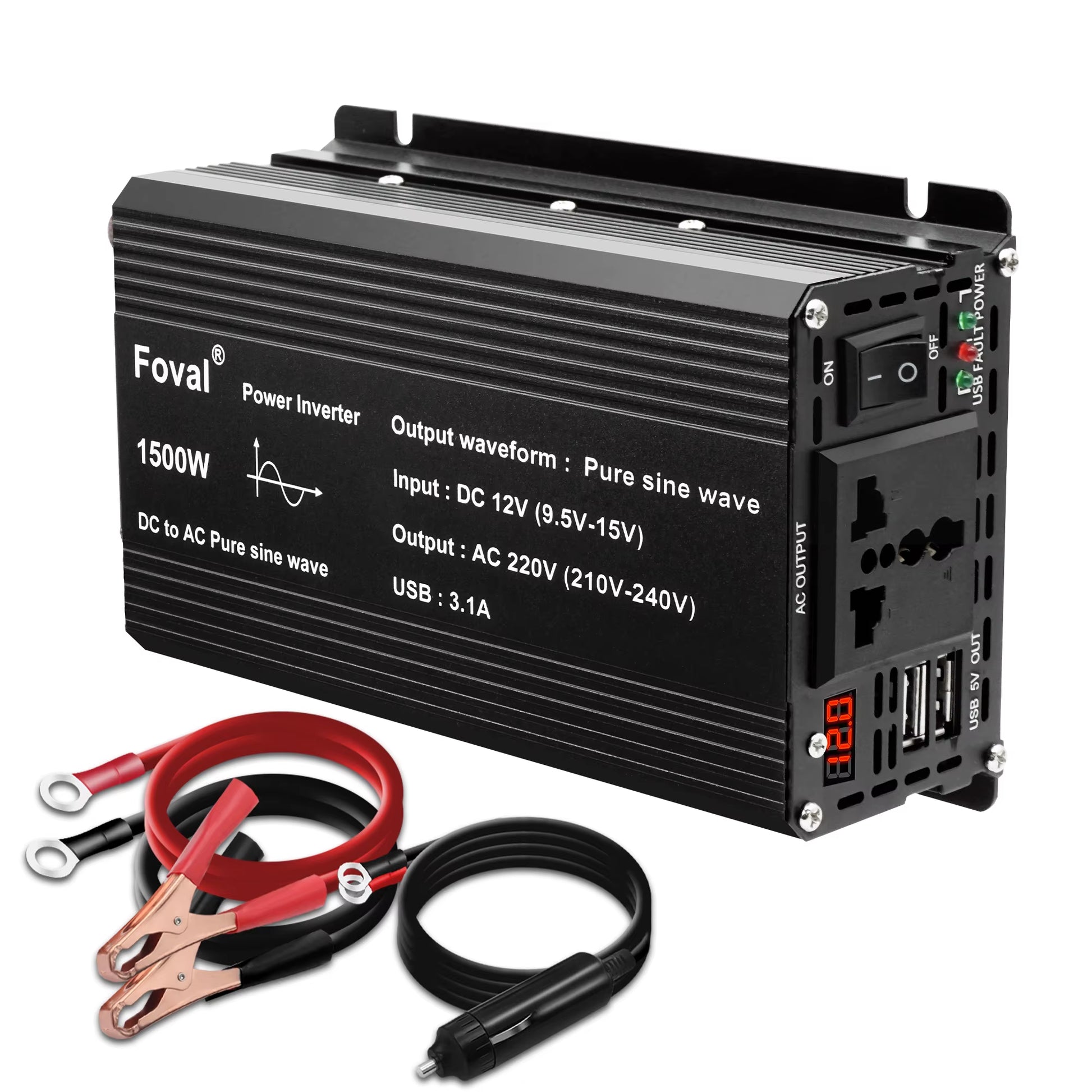 Pure Sine Wave 1000W 1500W 2200W 2600W DC 12V to AC 220V Car Power Inverter Adapter Converter with 3.1A Dual USB Eu/Universal
