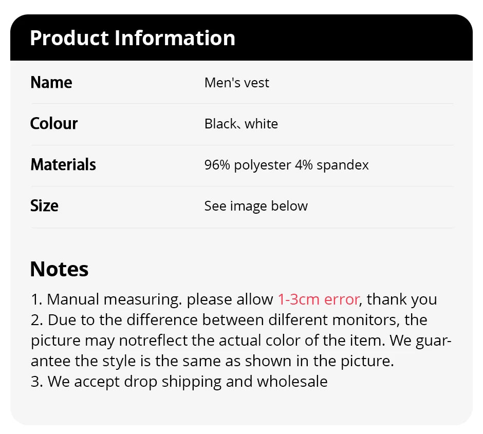 1/3 Piece Men's Four Seasons Black And White Classic Color Basic Vest Plus Size Youth Sports And Leisure Running Joker Bottoming